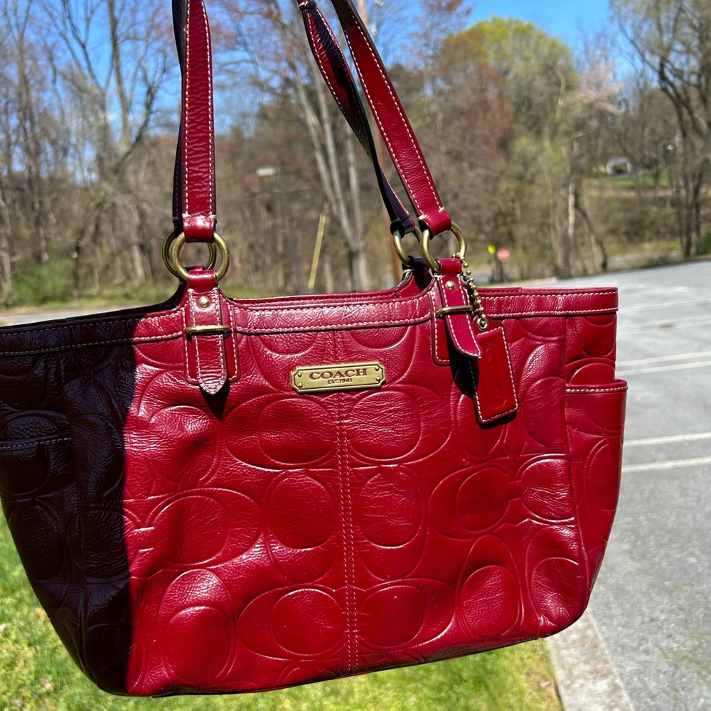 Red Coach Leather Tote Handbag